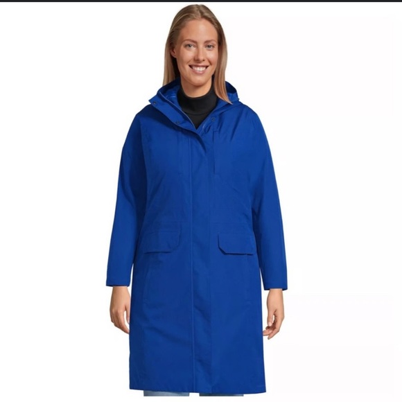 Lands End Women's Insulated Waterproof Raincoat Jacket Coat blue plus size 1x - Picture 1 of 17